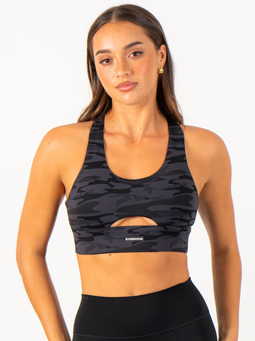Base Racer Back Sports Bra Black Camo