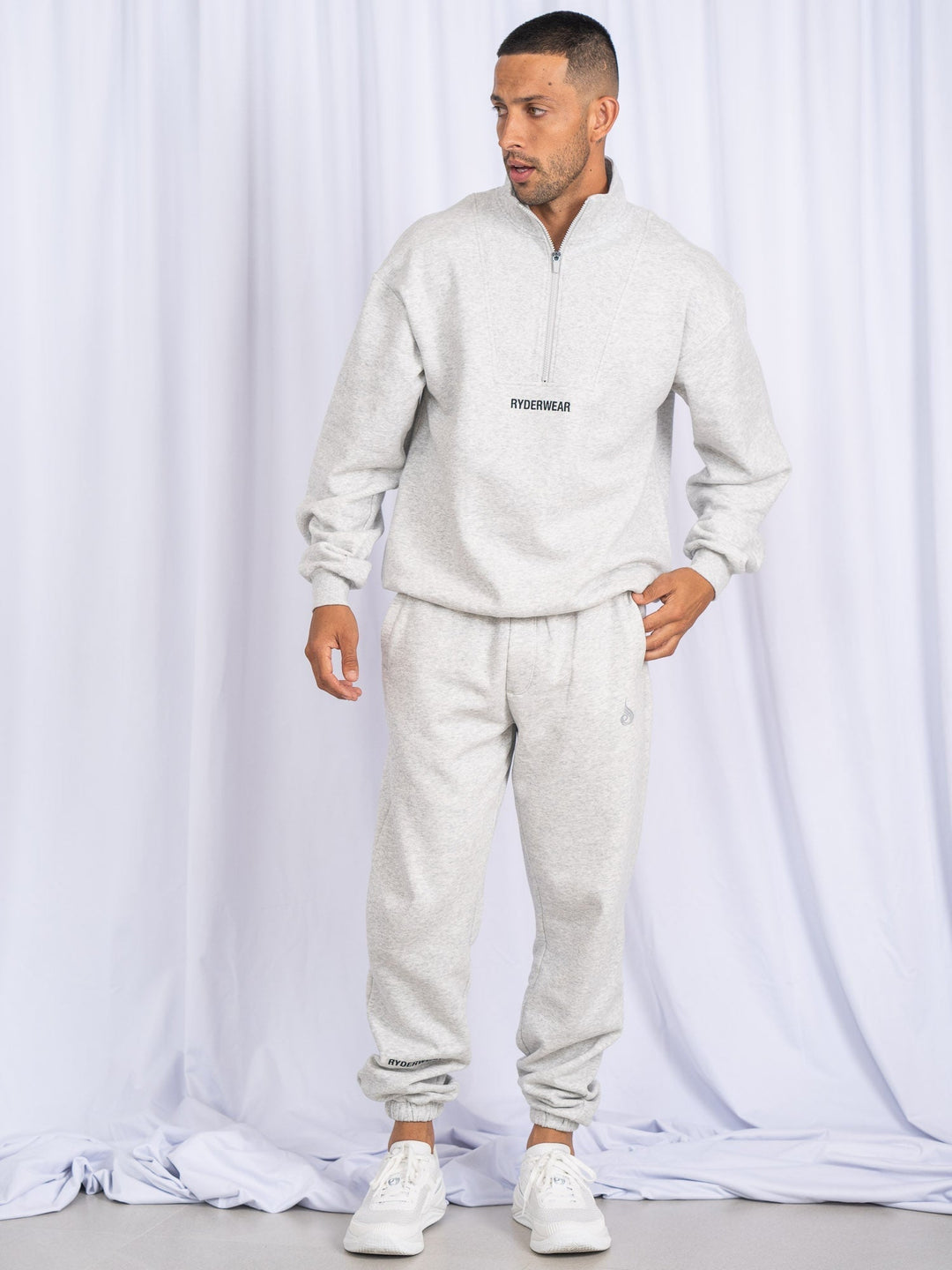 Unisex Half Zip Jumper - Snow Marl Clothing Ryderwear 