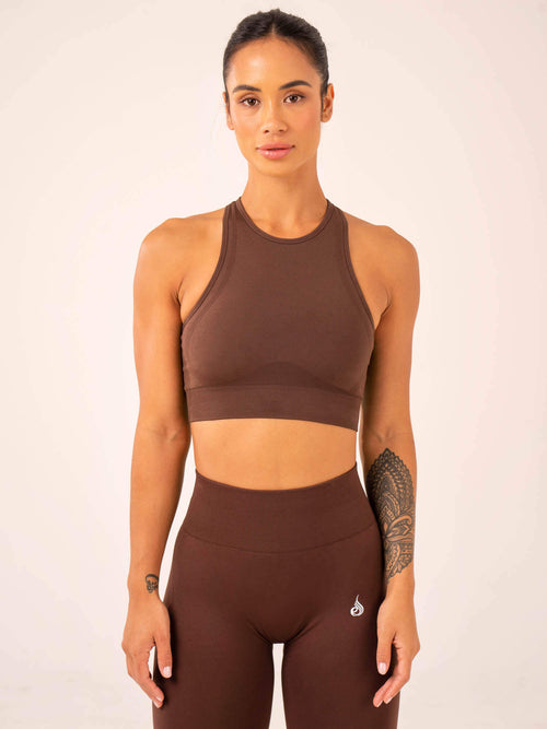 Lift Seamless High Neck Sports Bra Chocolate