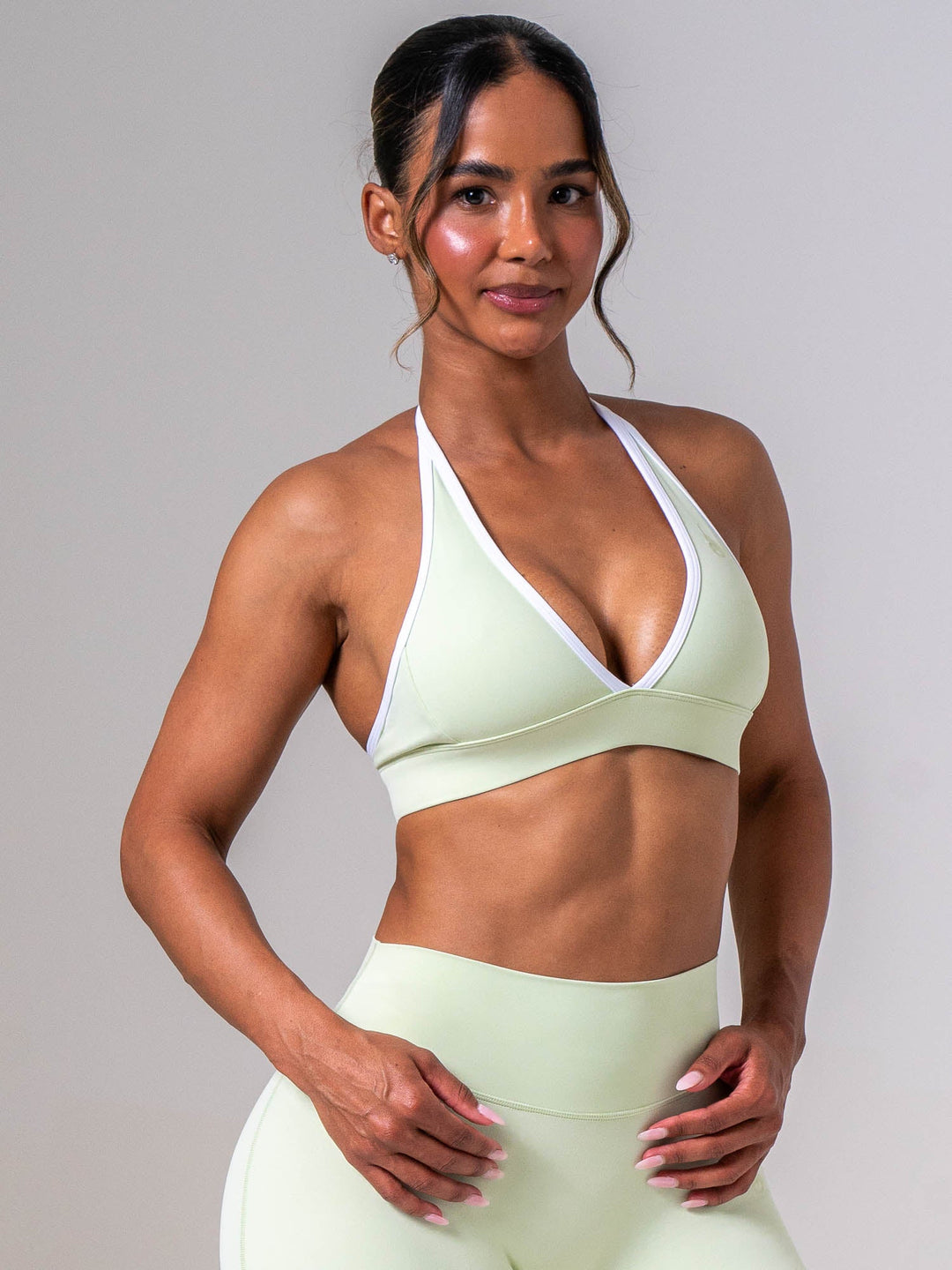 NKD Contrast Halter Bra - Matcha