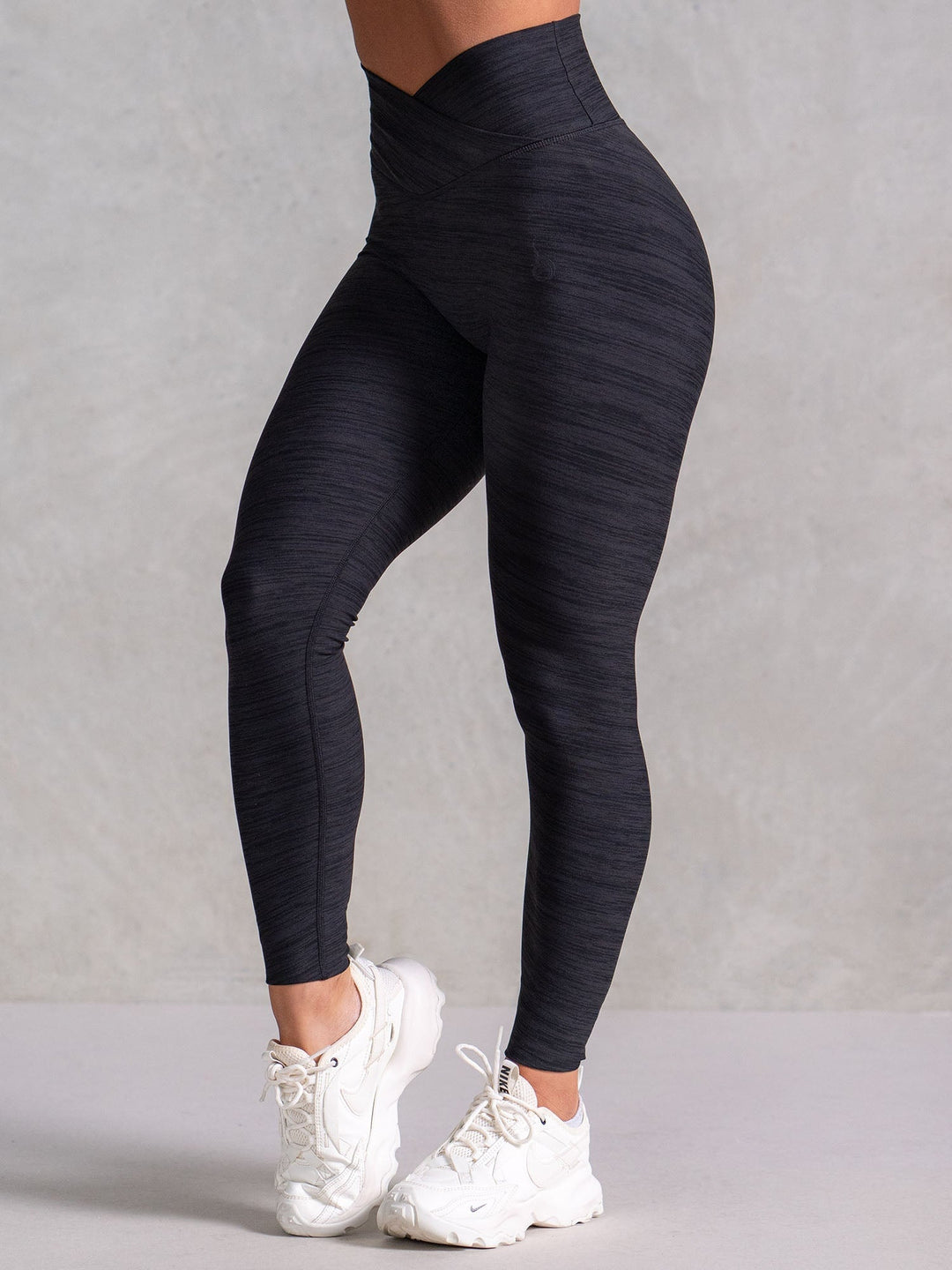 Icon Cross Over Scrunch Leggings - Black Marl Clothing Ryderwear 