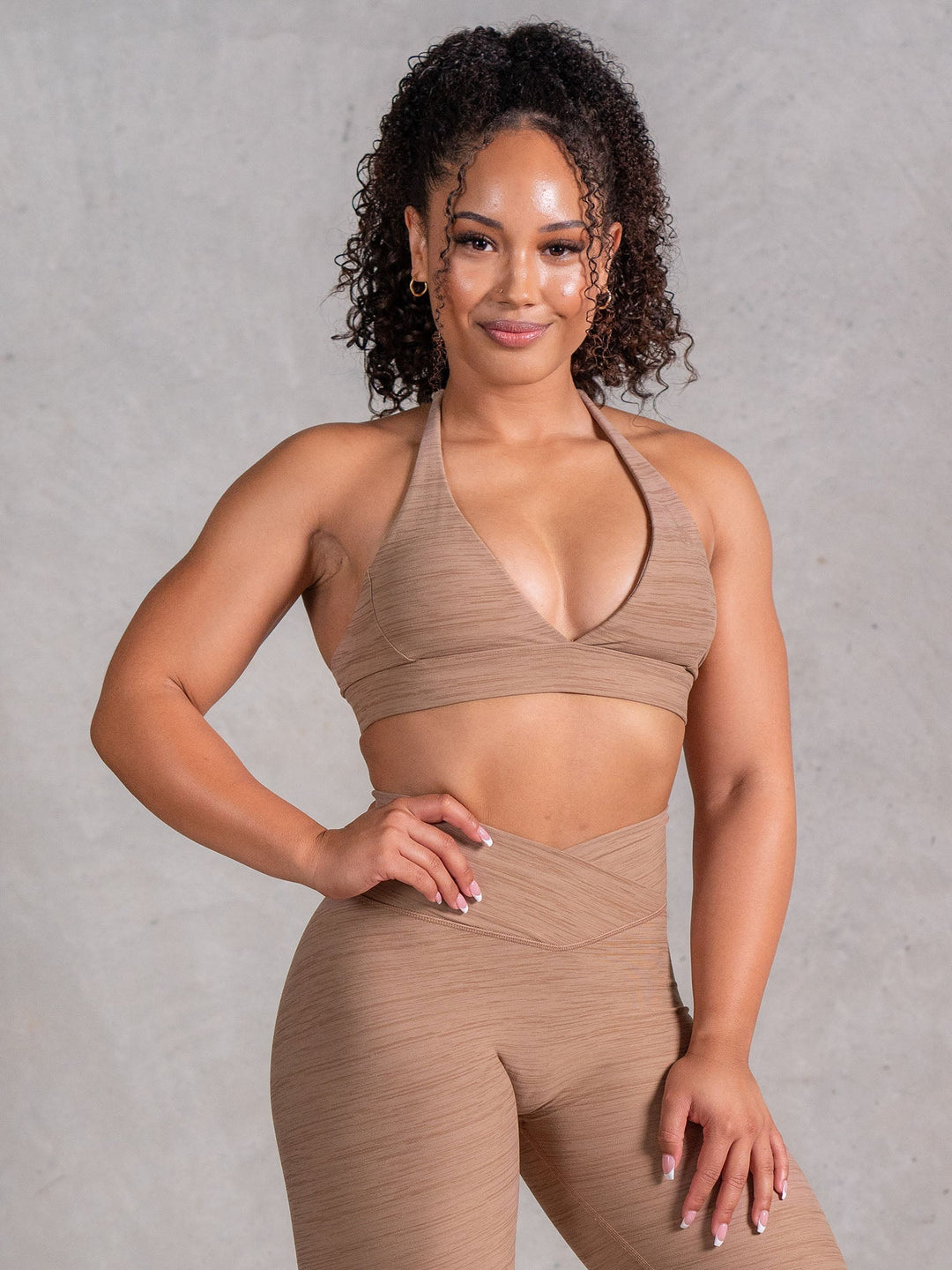Icon V Neck Sports Bra - Mocha Marl Clothing Ryderwear 