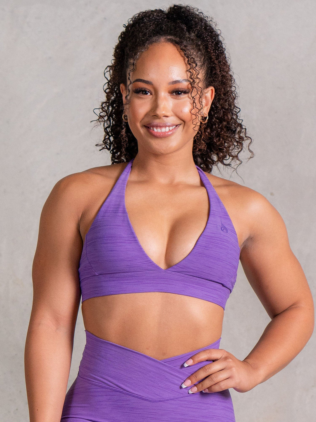 Icon V Neck Sports Bra - Violet Marl Clothing Ryderwear 