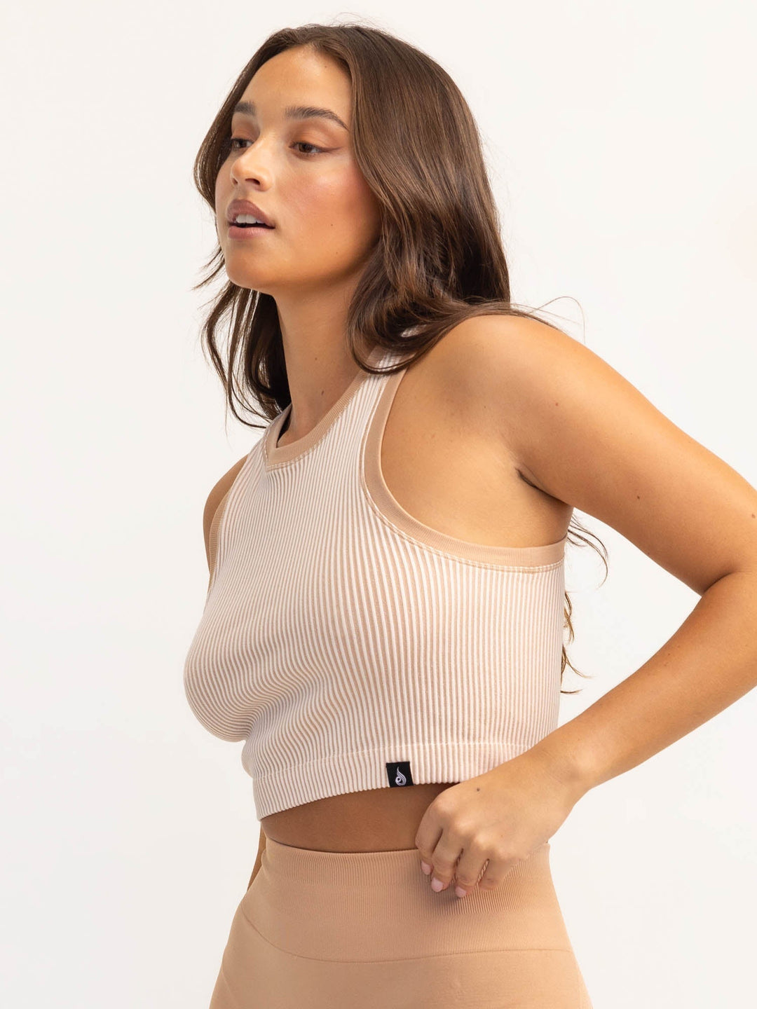 Lift 2.0 Rib Seamless Tank - Tan/White Clothing Ryderwear 