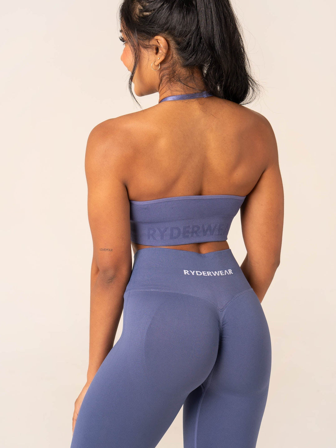 Lift Rib Seamless Halter Sports Bra - Denim Blue Clothing Ryderwear 