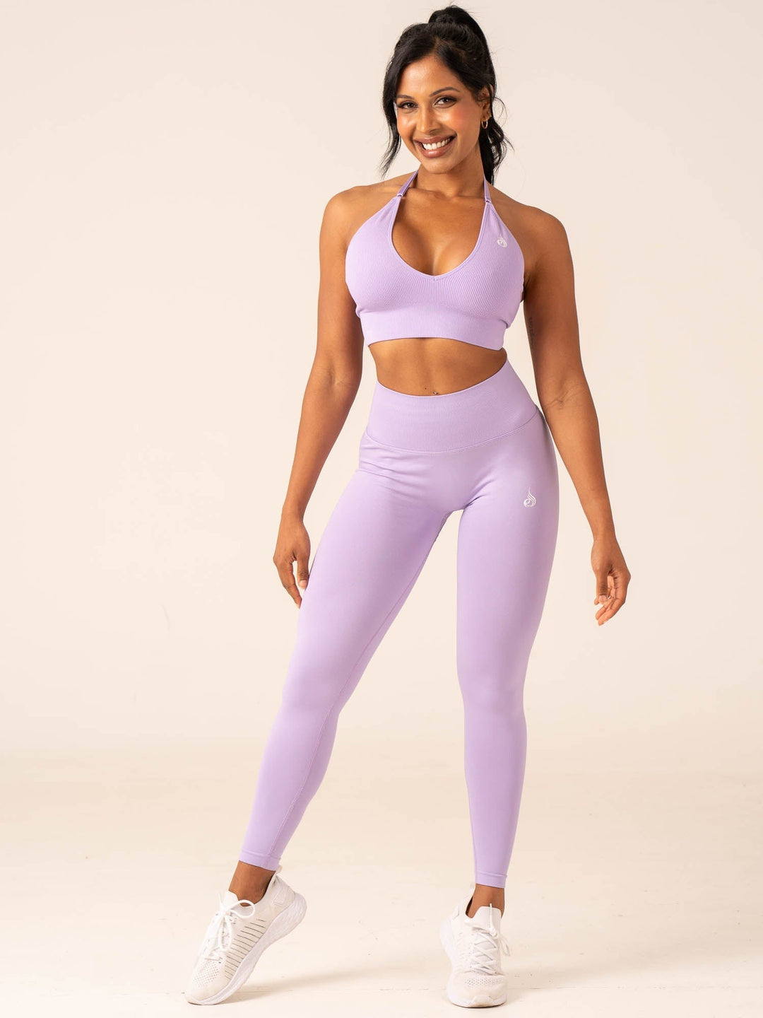 Lift Rib Seamless Halter Sports Bra - Lavender Clothing Ryderwear 
