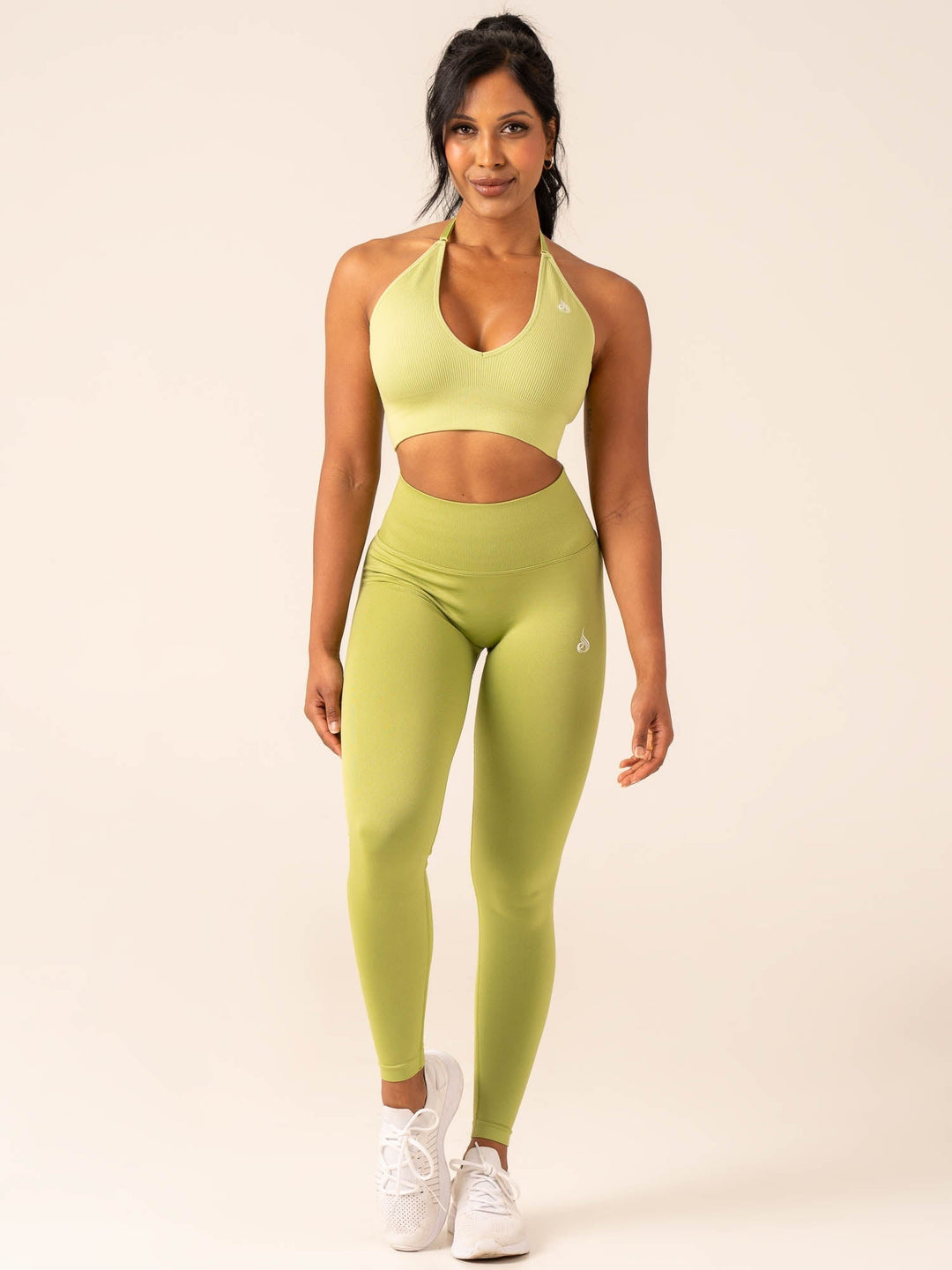 Lift Rib Seamless Halter Sports Bra - Olive Clothing Ryderwear 