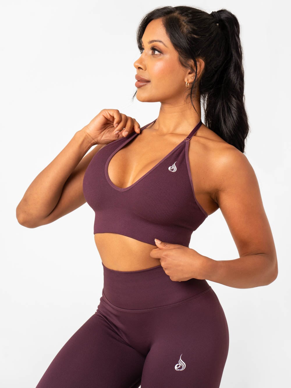 Lift Rib Seamless Halter Sports Bra - Plum Clothing Ryderwear 