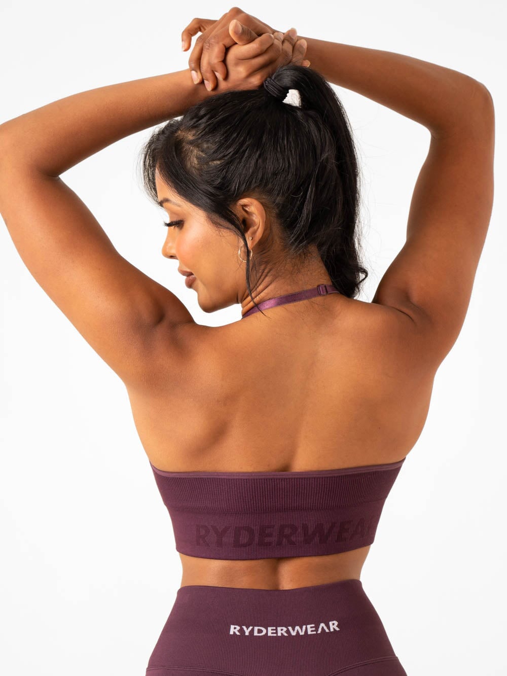 Lift Rib Seamless Halter Sports Bra - Plum Clothing Ryderwear 