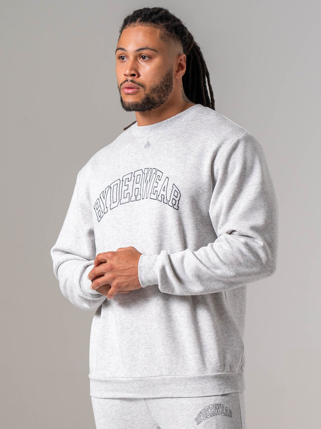 Men's Collegiate Crew Neck - Snow Marl Clothing Ryderwear 