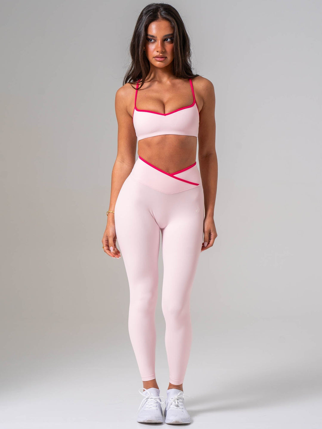 NKD Cross Over Contrast Invisible Scrunch Leggings - Pink On Pink Clothing Ryderwear 