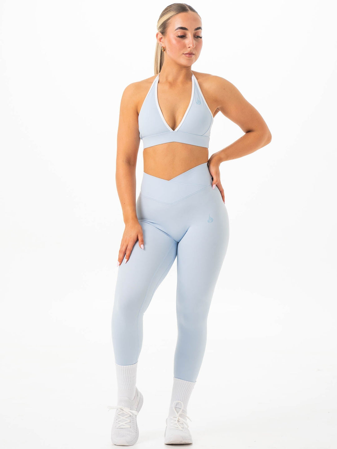 NKD Cross Waist Band Leggings - Sky Blue Clothing Ryderwear 