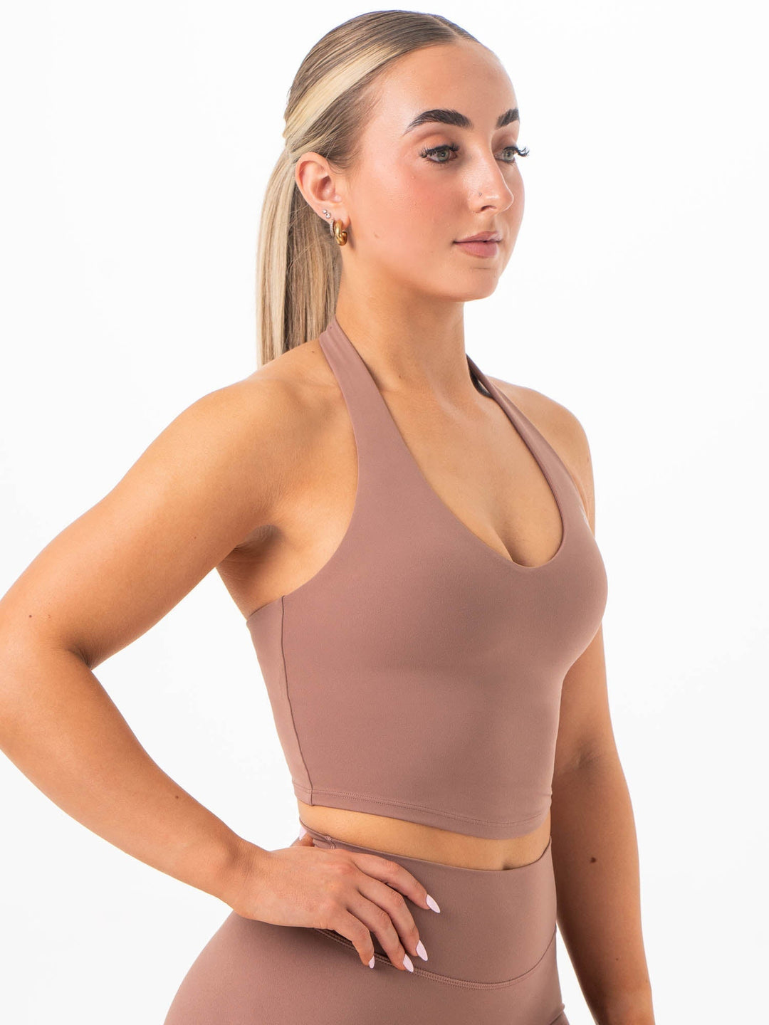NKD Halter Shelf Tank - Mocha Clothing Ryderwear 