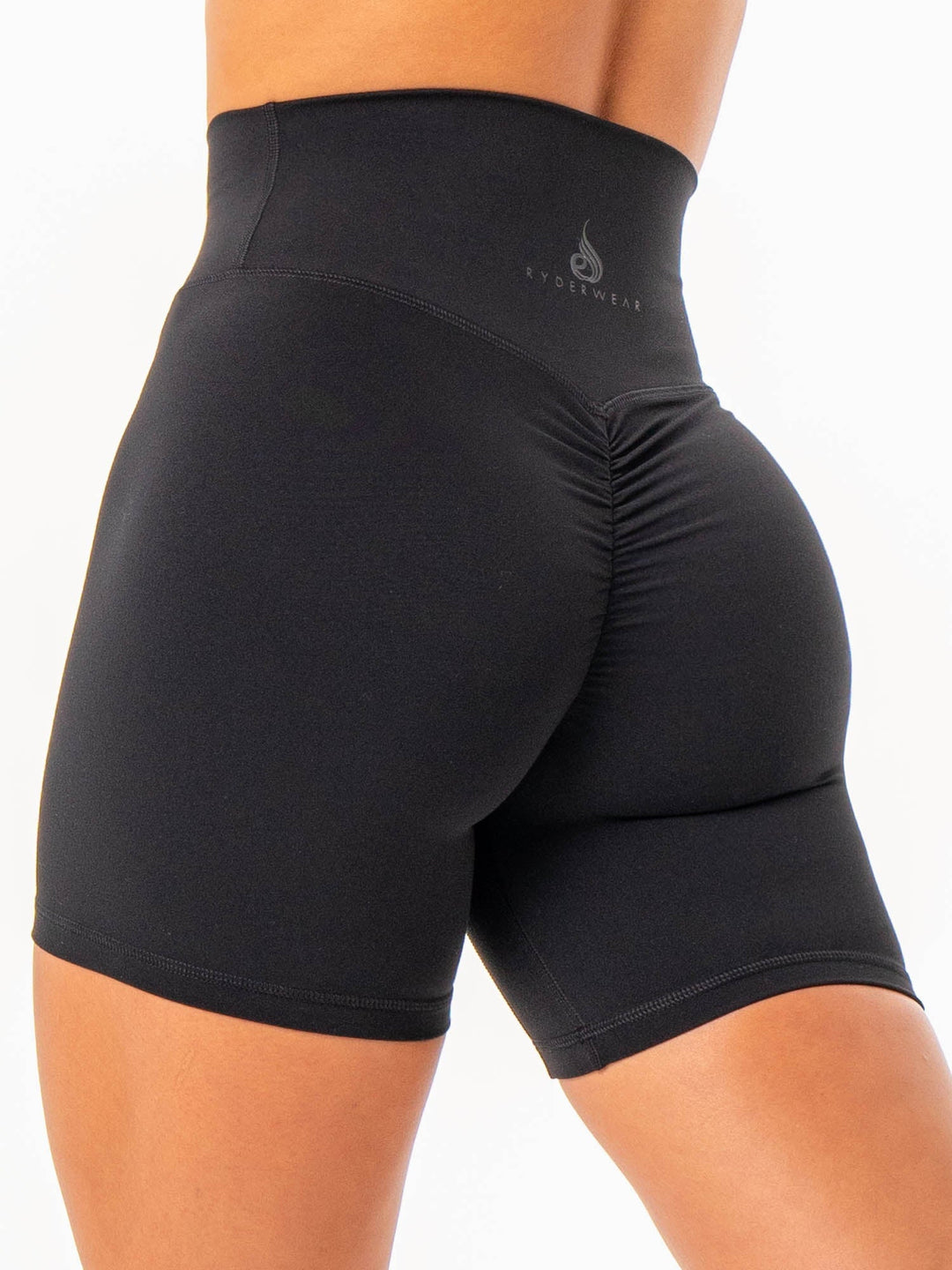 NKD High Waisted Scrunch Shorts - Black Clothing Ryderwear 