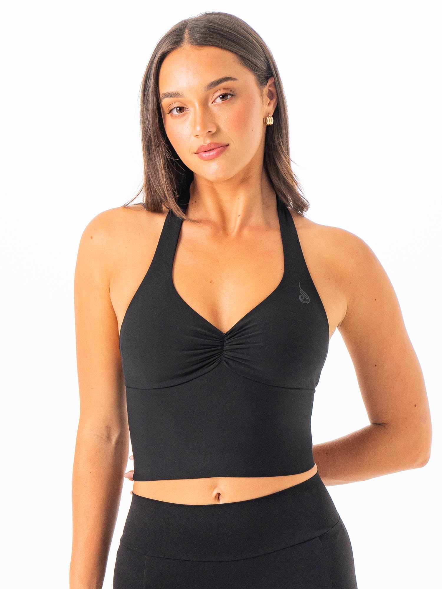 NKD Scrunch Halter Tank - Black - Ryderwear