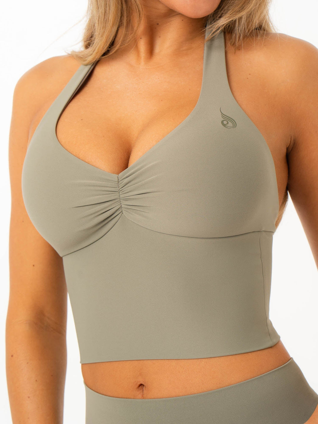 NKD Scrunch Halter Tank - Khaki Clothing Ryderwear 