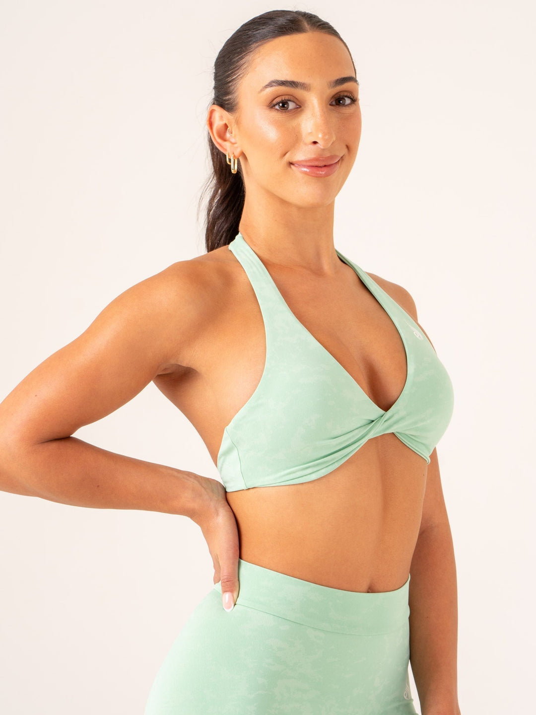 NKD Stonewash Halter Sports Bra - Mint Stonewash Clothing Ryderwear 