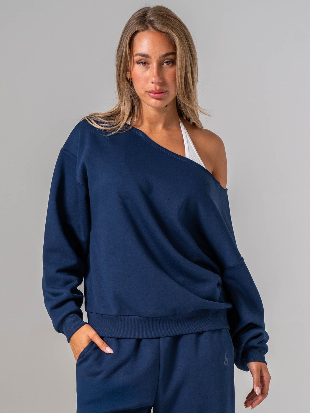 Off The Shoulder Sweater - Navy Clothing Ryderwear 