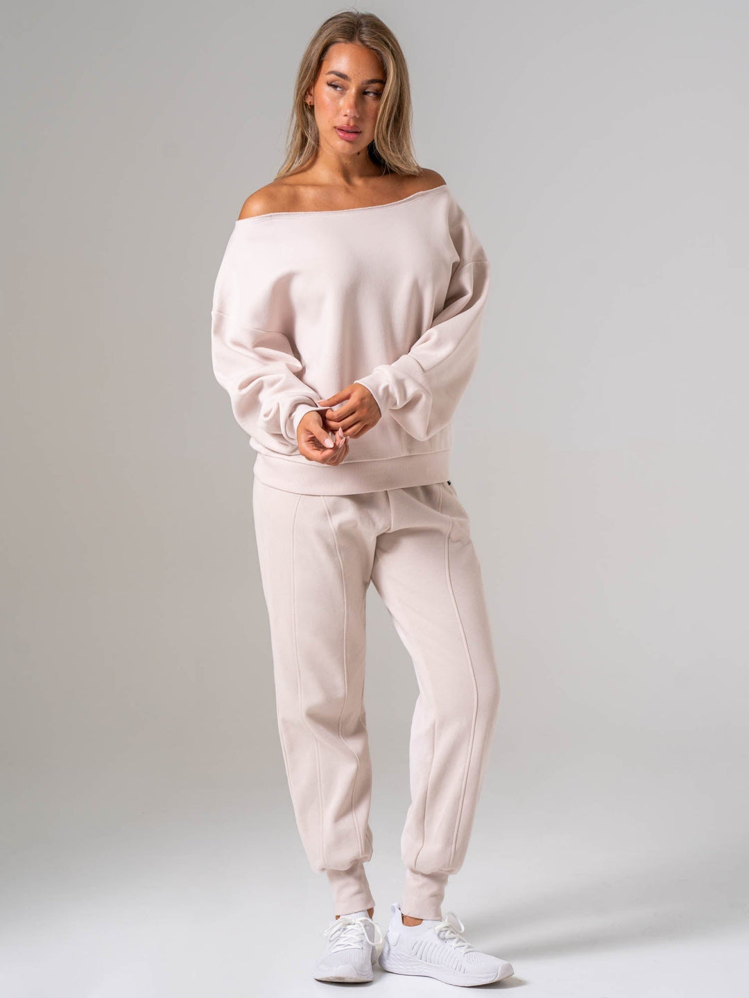 Off The Shoulder Sweater - Oatmeal Clothing Ryderwear 
