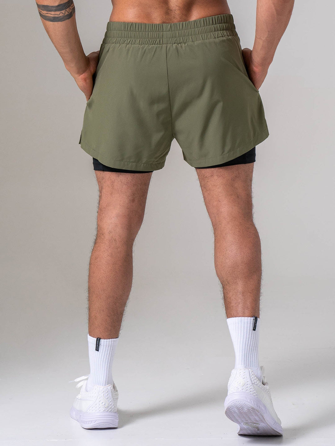 Pursuit 2 In 1 Training Shorts - Khaki Clothing Ryderwear 