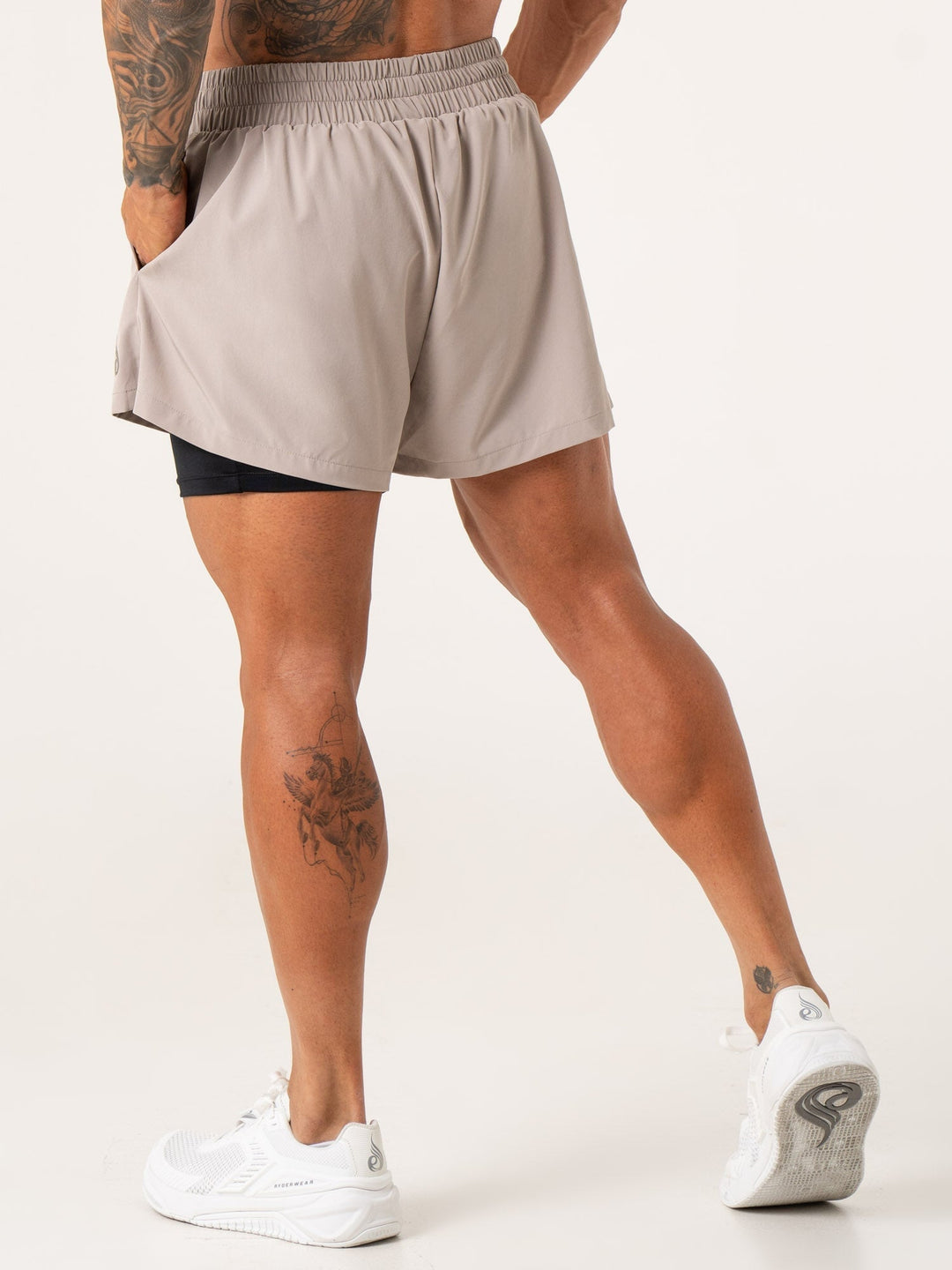 Pursuit 2 In 1 Training Shorts - Taupe Clothing Ryderwear 