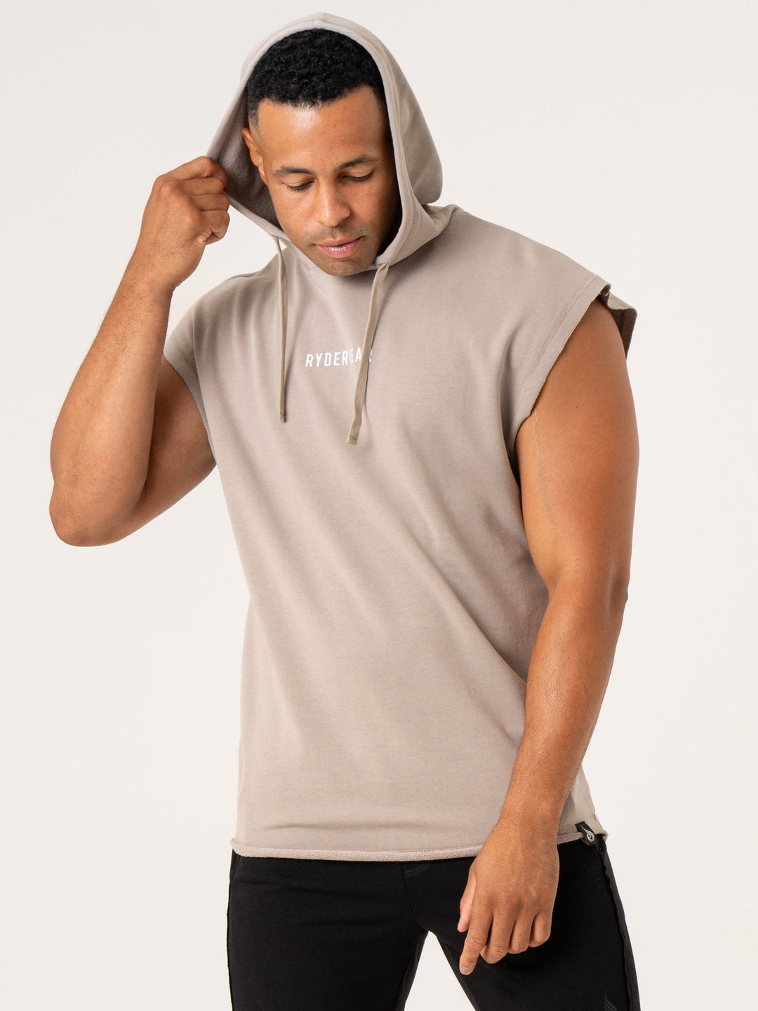 Pursuit Fleece Sleeveless Hoodie - Taupe Clothing Ryderwear 