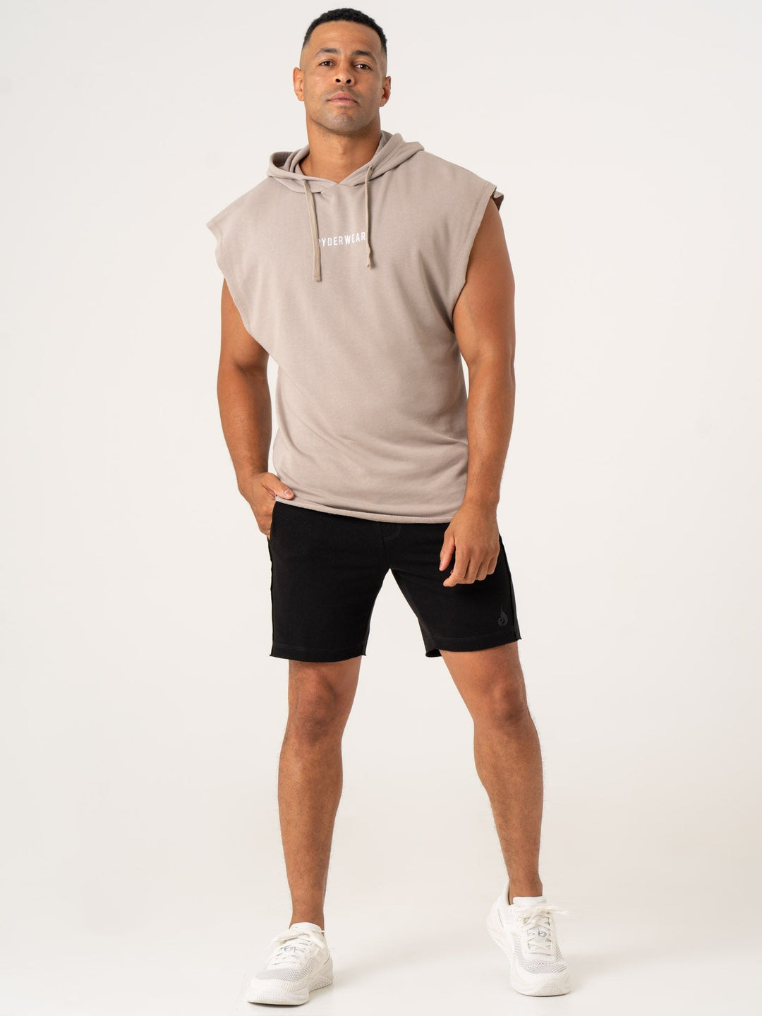 Pursuit Fleece Sleeveless Hoodie - Taupe Clothing Ryderwear 