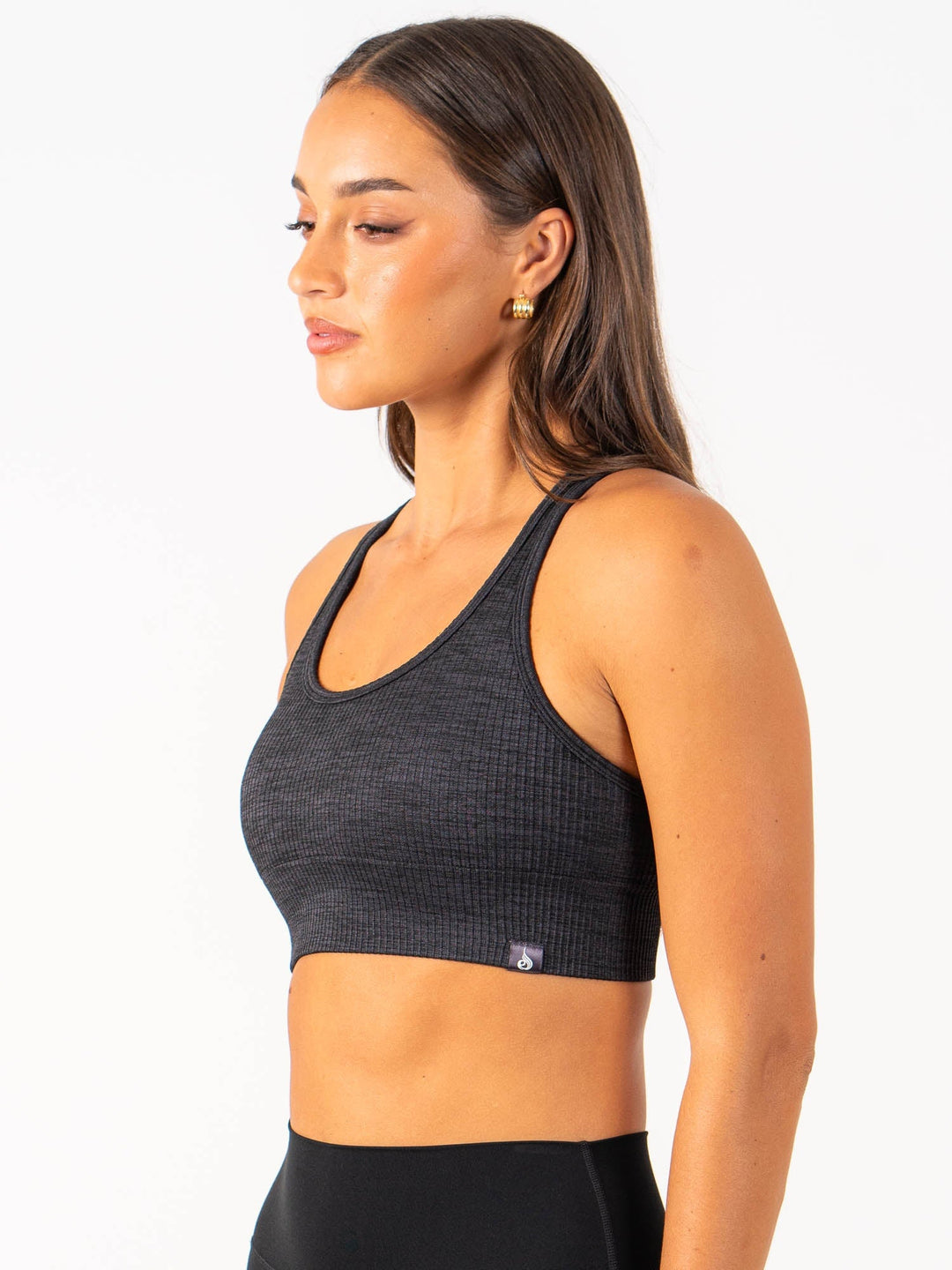 Rib Seamless Sports Bra - Black Marl Clothing Ryderwear 