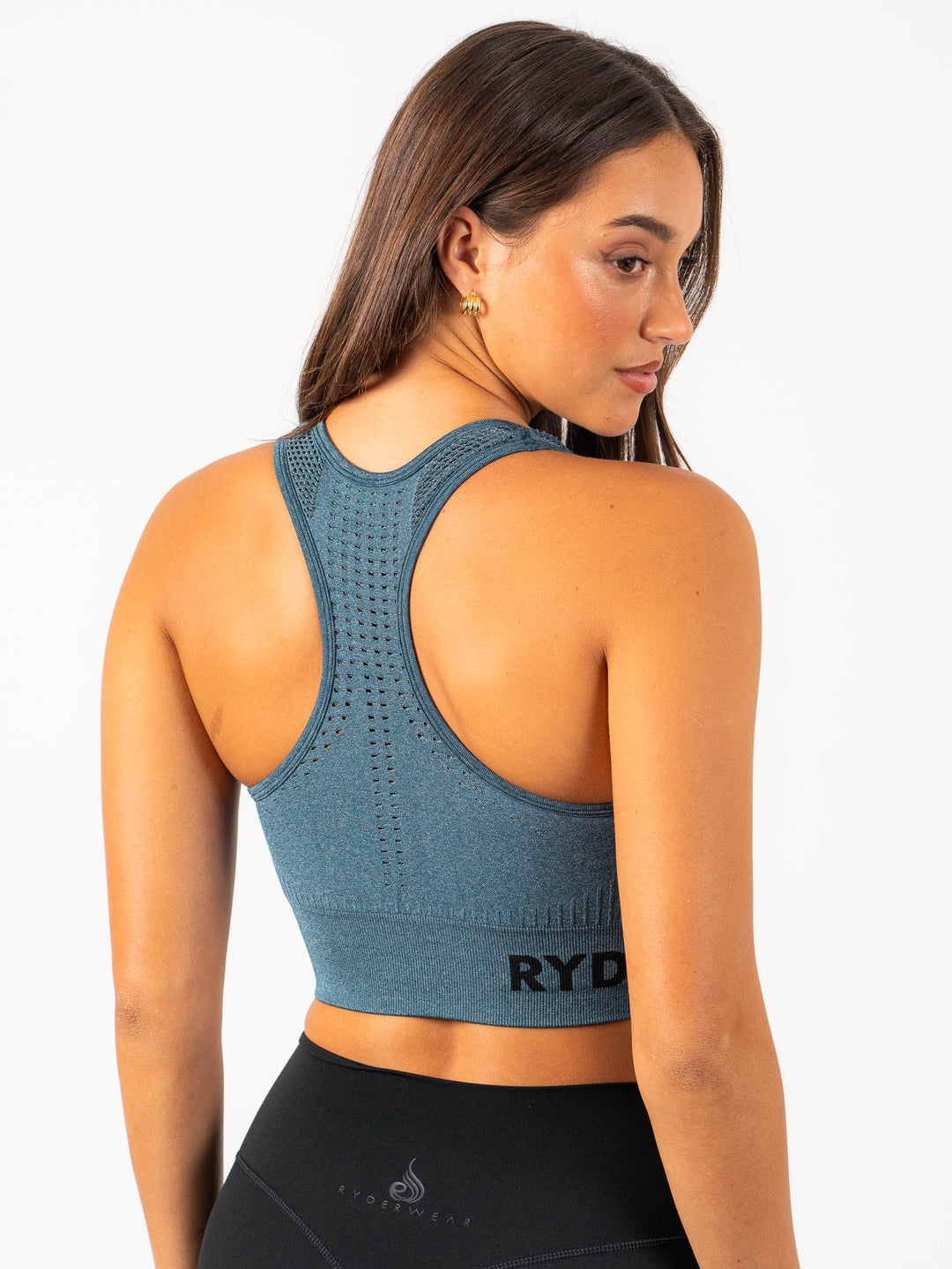 Seamless Staples Sports Bra - Teal Marl Clothing Ryderwear 