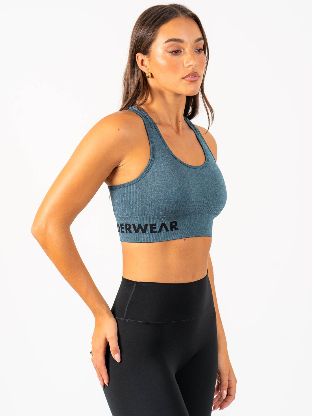 Seamless Staples Sports Bra - Teal Marl Clothing Ryderwear 
