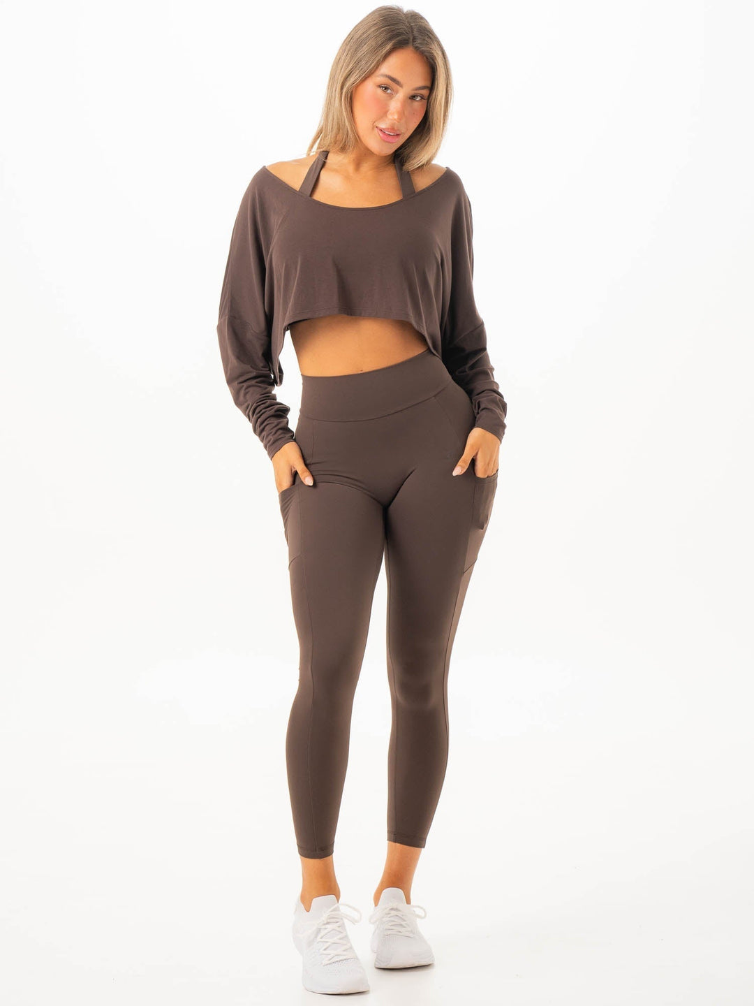 Slouchy Off Shoulder Top - Espresso Clothing Ryderwear 