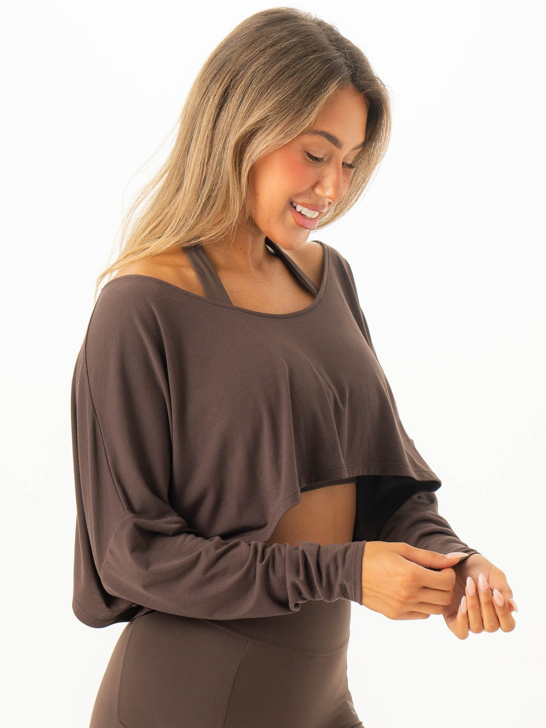 Slouchy Off Shoulder Top - Espresso Clothing Ryderwear 