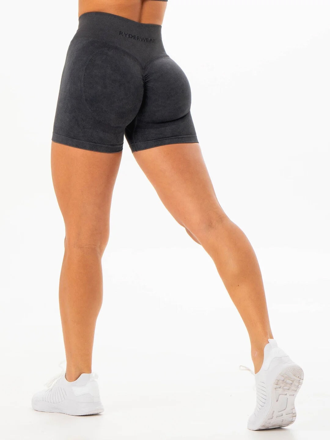 Stonewash Scrunch Seamless Shorts - Black Clothing Ryderwear 