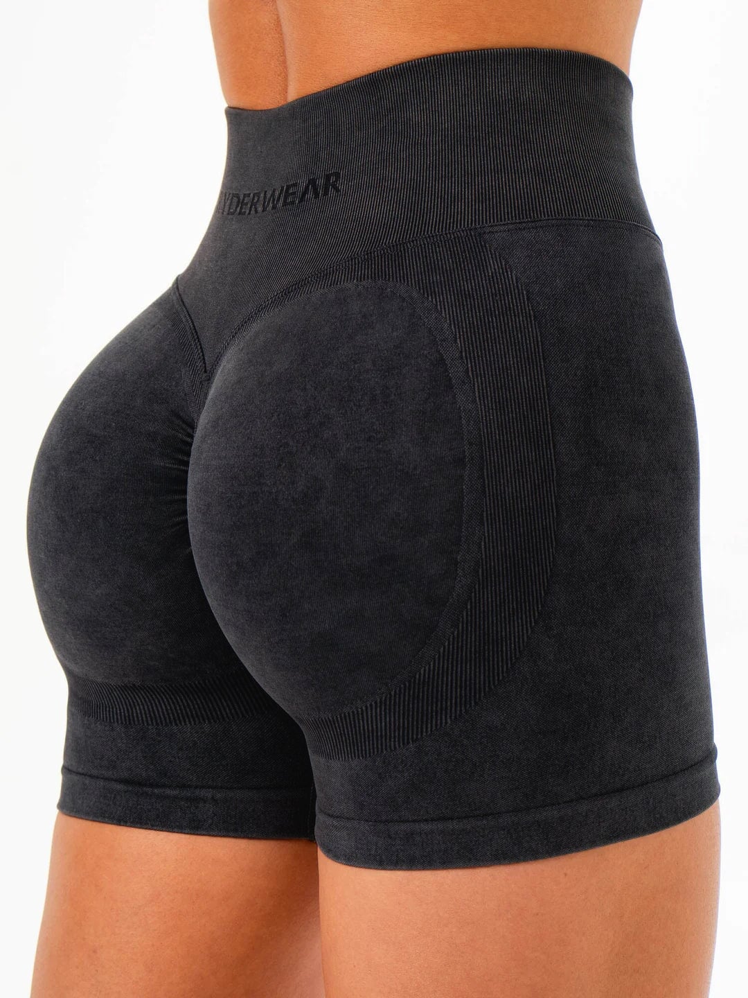 Stonewash Scrunch Seamless Shorts - Black Clothing Ryderwear 