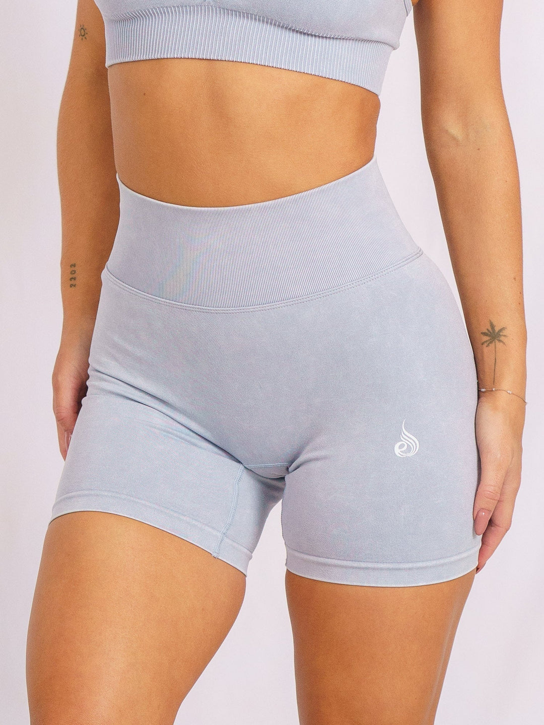 Stonewash Scrunch Seamless Shorts - Dusty Blue Stonewash Clothing Ryderwear 