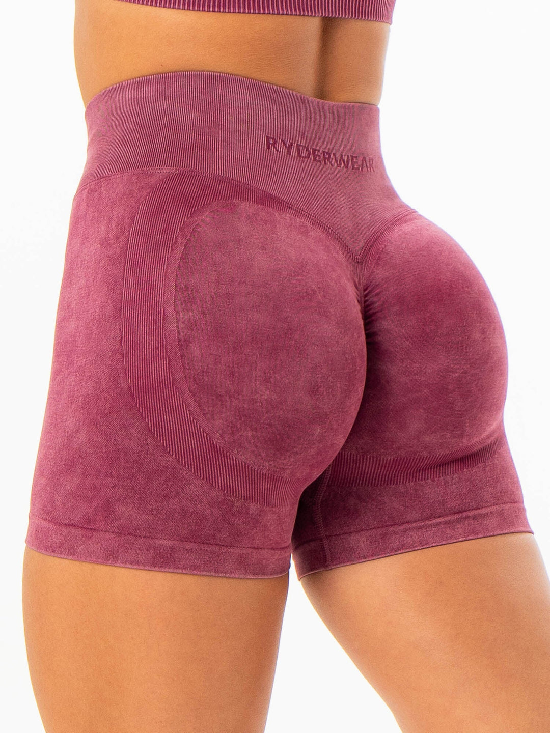 Stonewash Scrunch Seamless Shorts - Wine Stonewash Clothing Ryderwear 