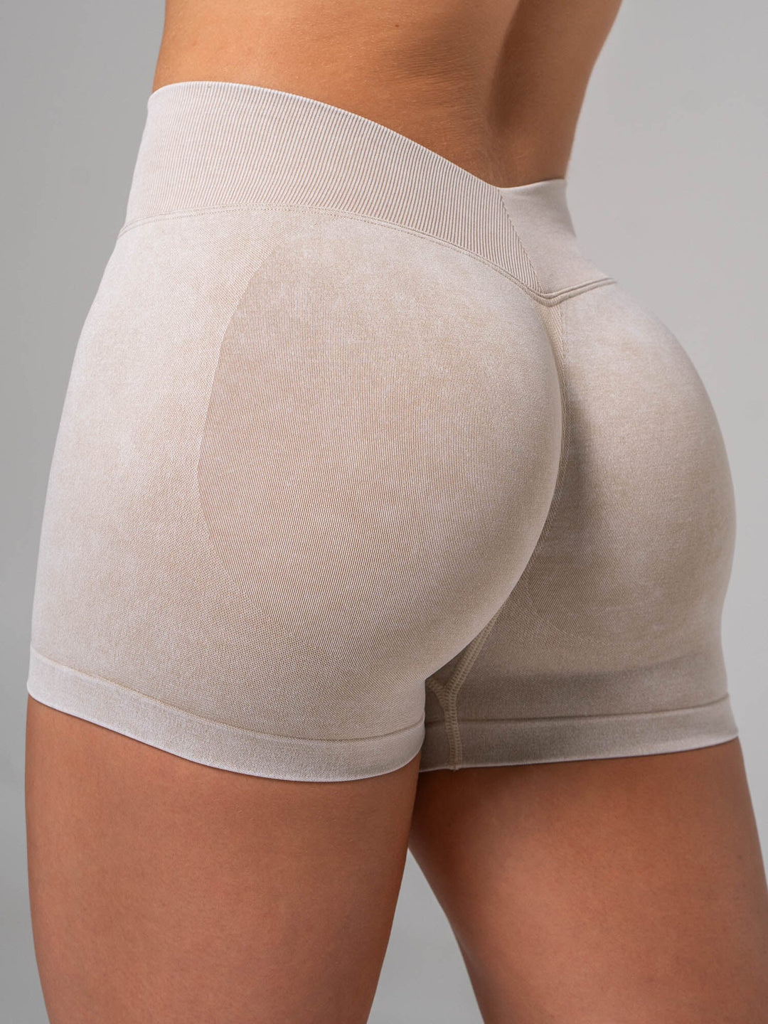 Stonewash Seamless V Back Shorts - Oatmeal Clothing Ryderwear 