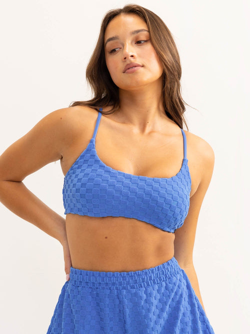 Terry Towelling Sports Crop Cobalt Blue
