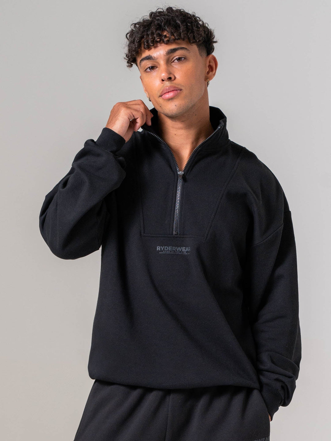 Unisex Fleece Half Zip - Black Clothing Ryderwear 