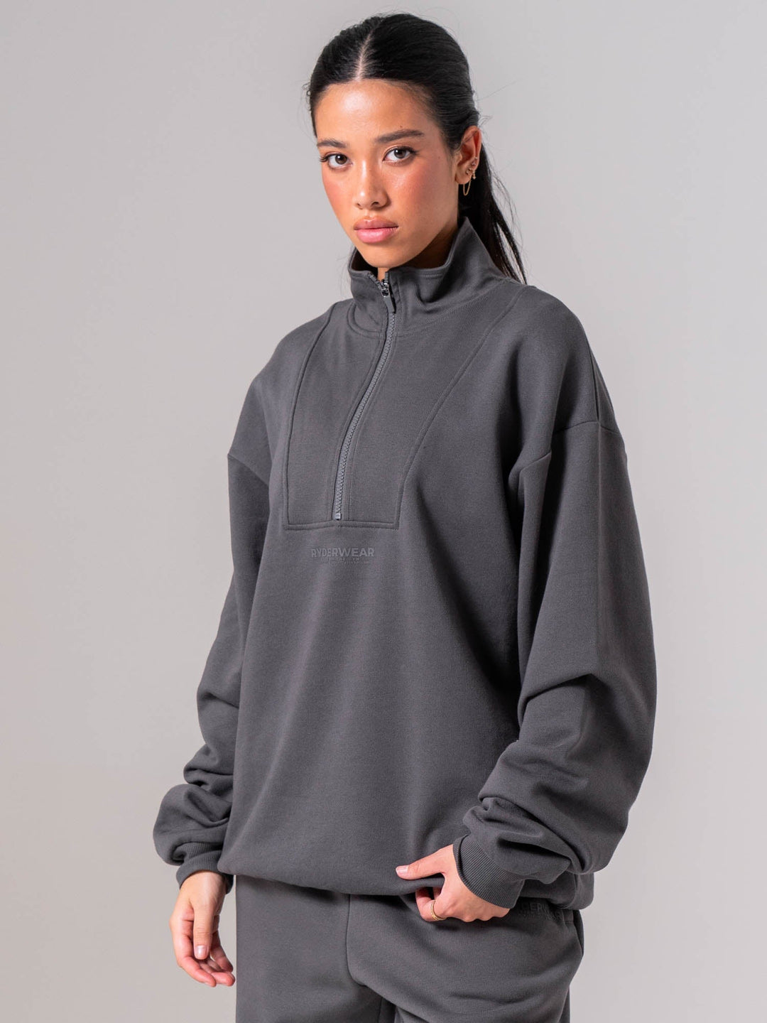Unisex Fleece Half Zip - Charcoal Clothing Ryderwear 