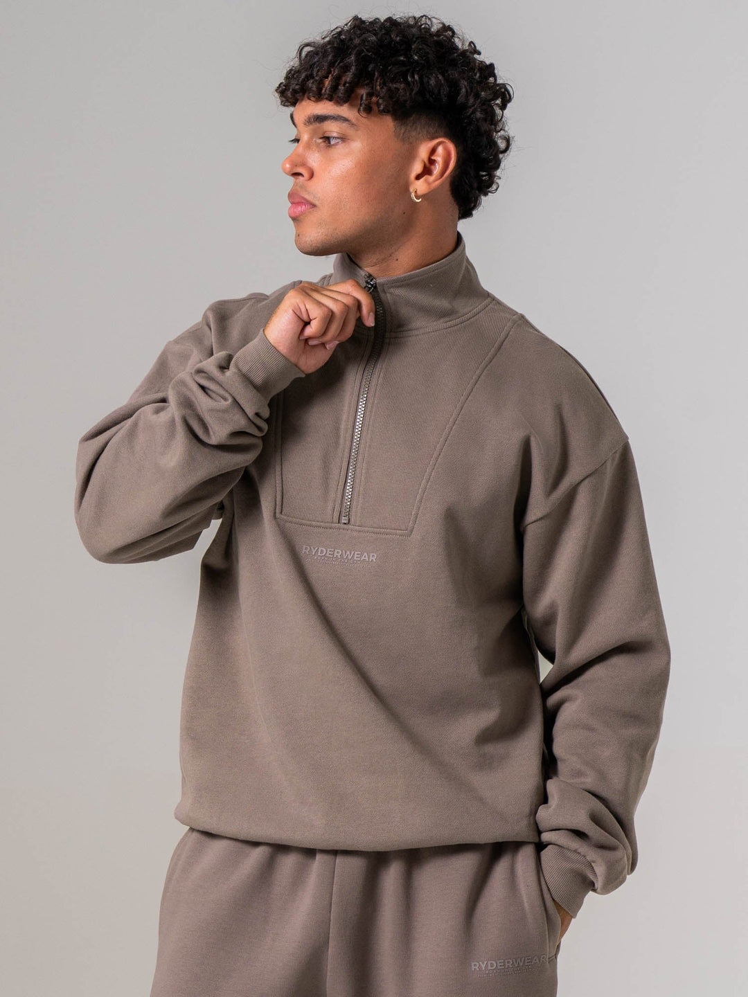 Unisex Fleece Half Zip - Deep Taupe Clothing Ryderwear 