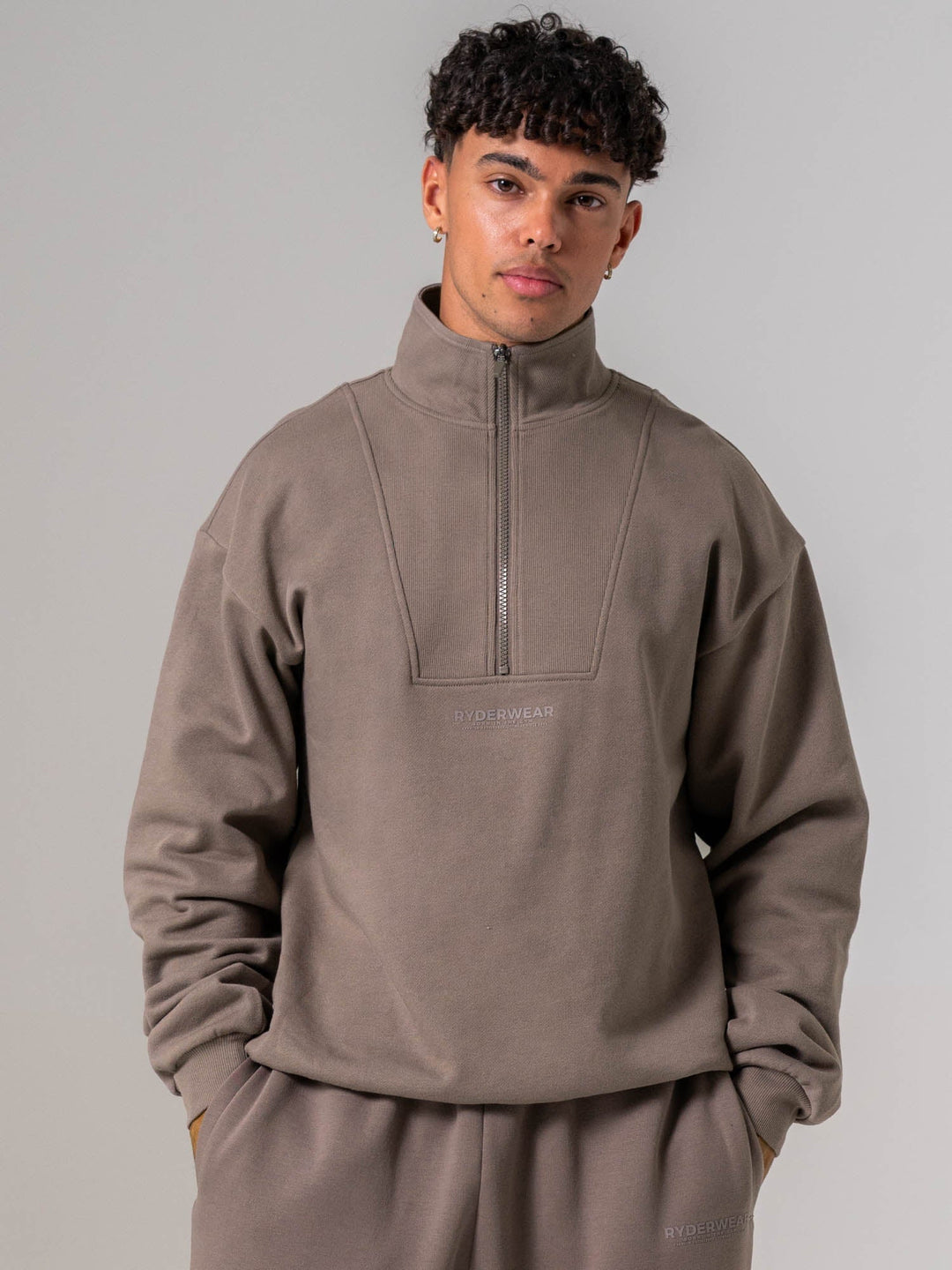 Unisex Fleece Half Zip - Deep Taupe Clothing Ryderwear 