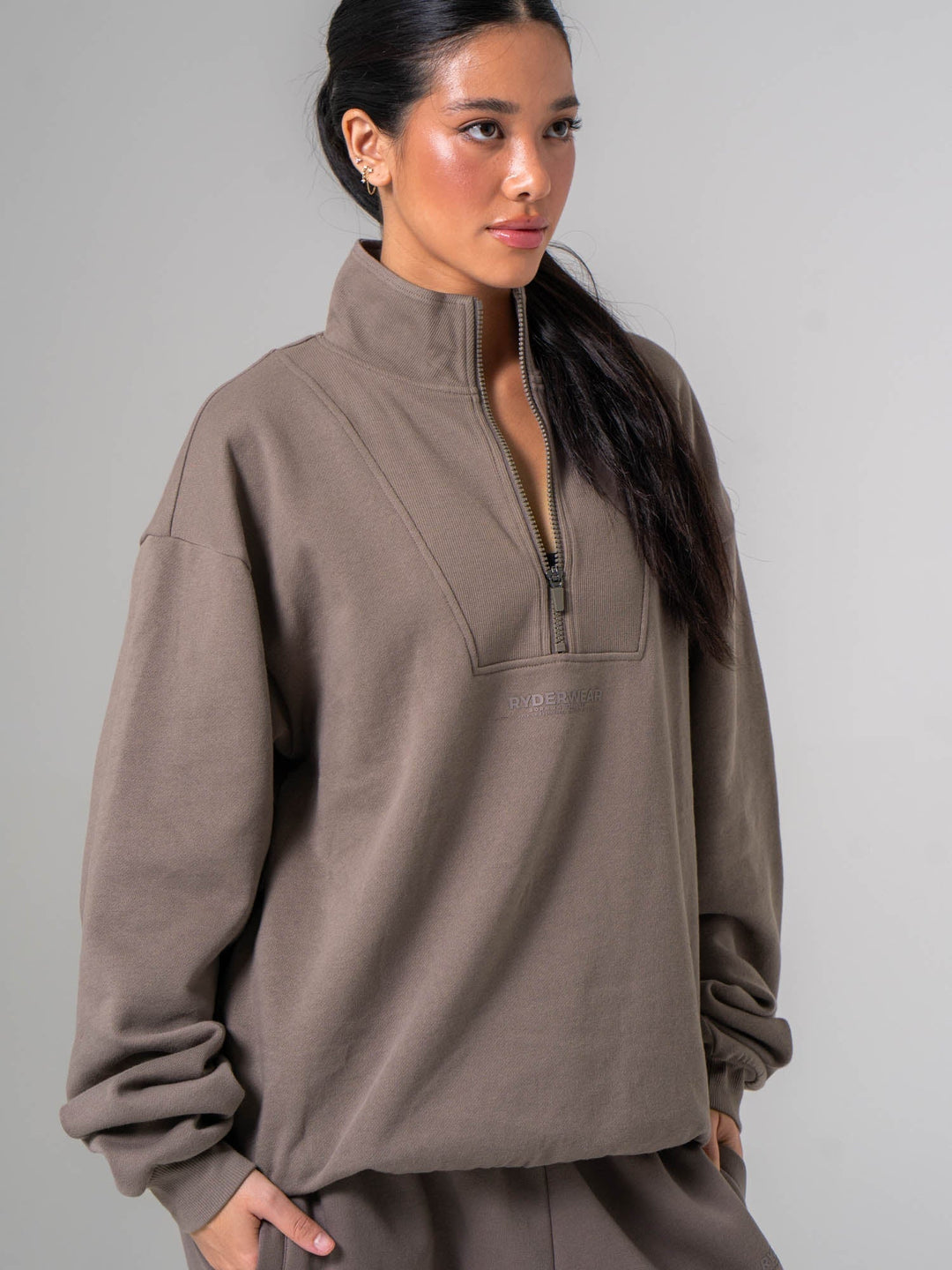 Unisex Fleece Half Zip - Deep Taupe Clothing Ryderwear 