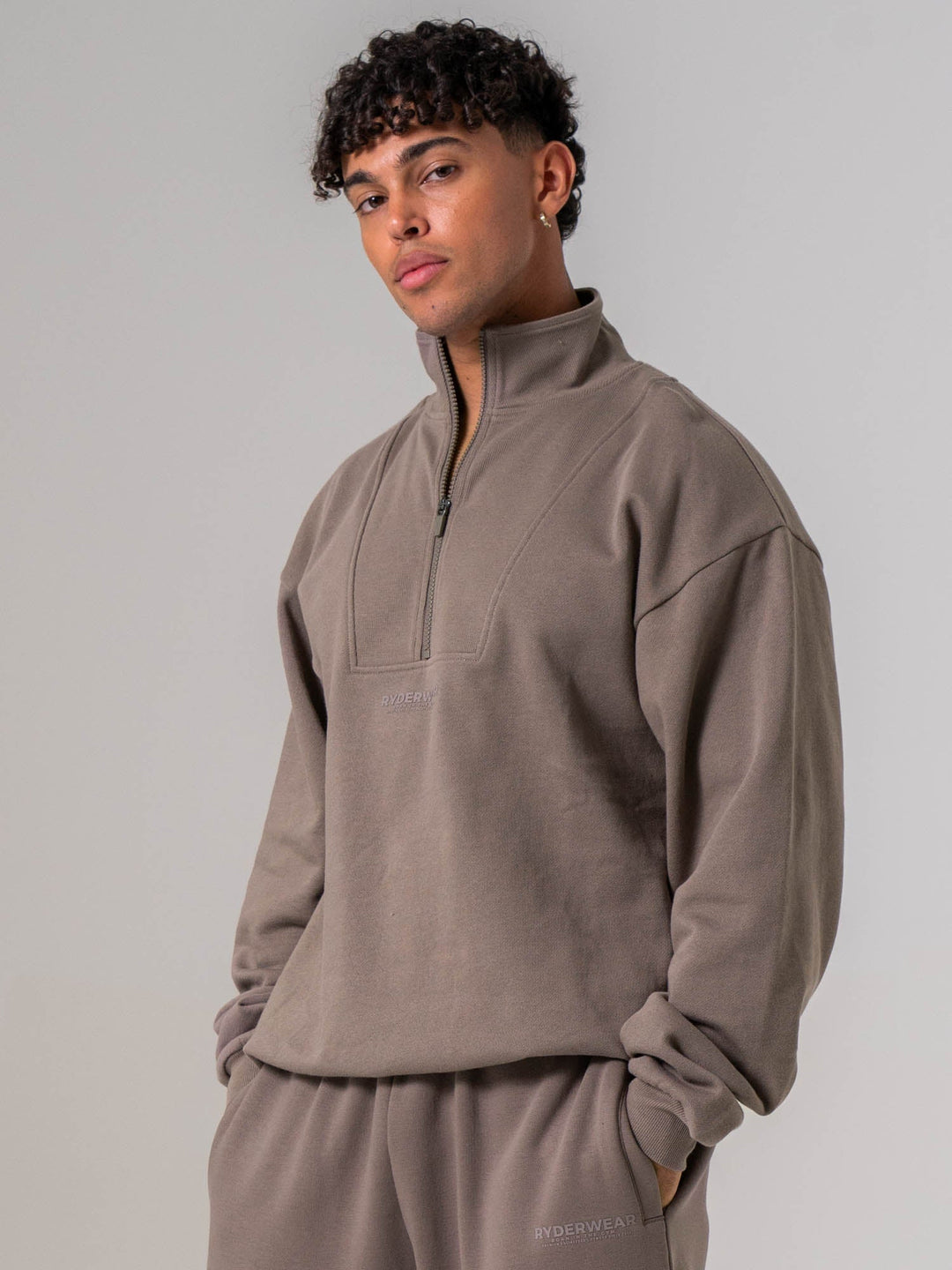 Unisex Fleece Half Zip - Deep Taupe Clothing Ryderwear 