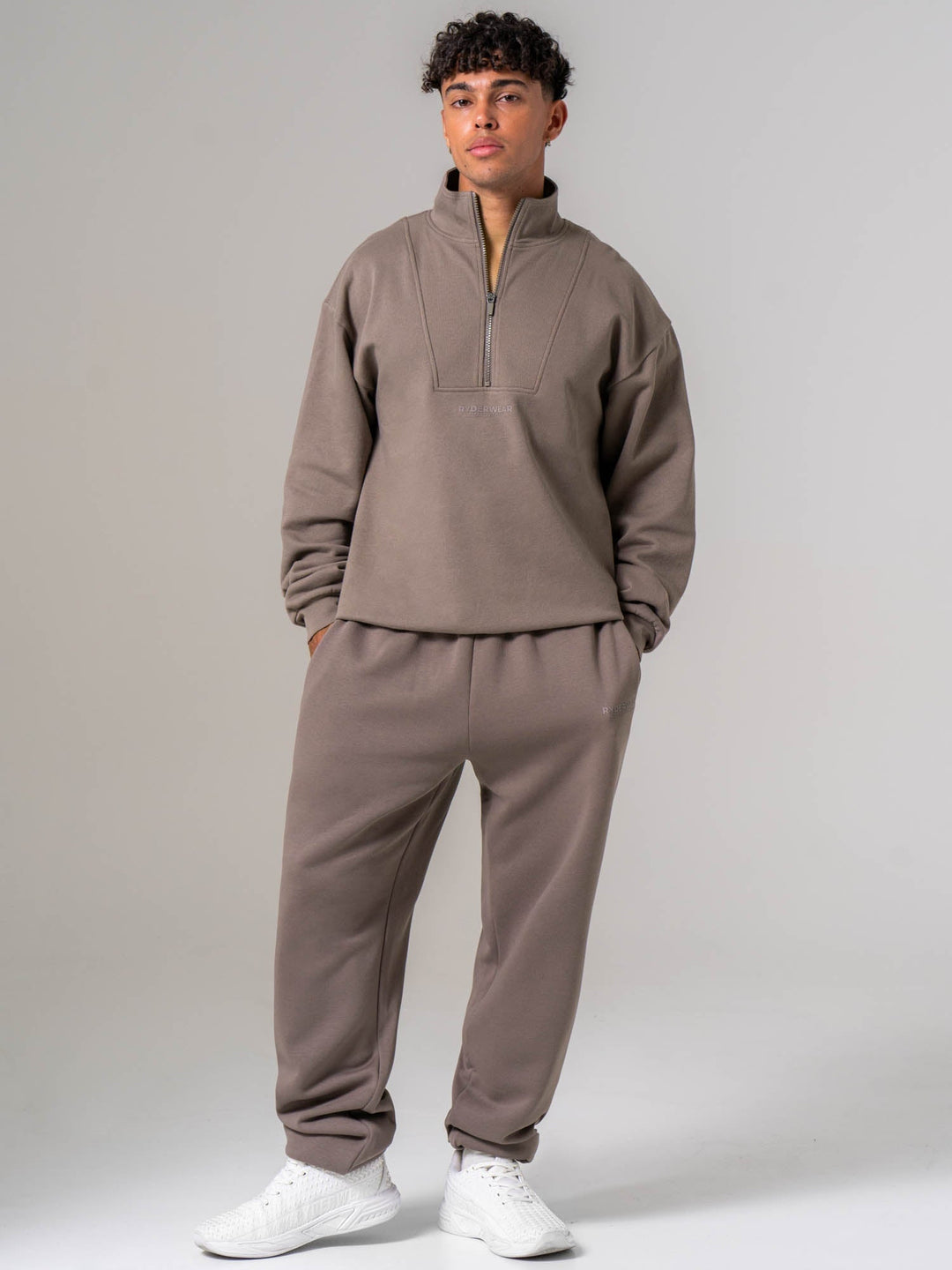 Unisex Fleece Half Zip - Deep Taupe Clothing Ryderwear 