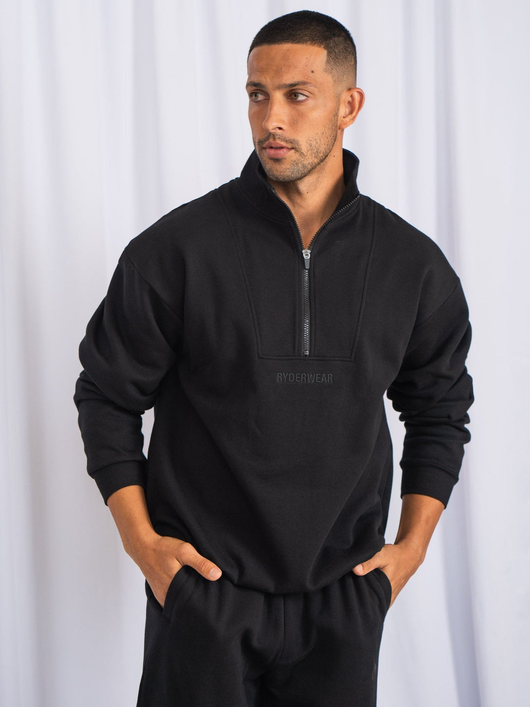 Unisex Half Zip Jumper - Black Clothing Ryderwear 