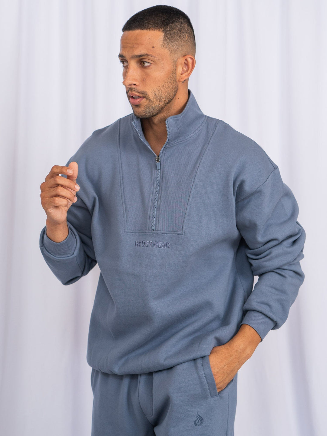 Unisex Half Zip Jumper - Denim Blue Clothing Ryderwear 