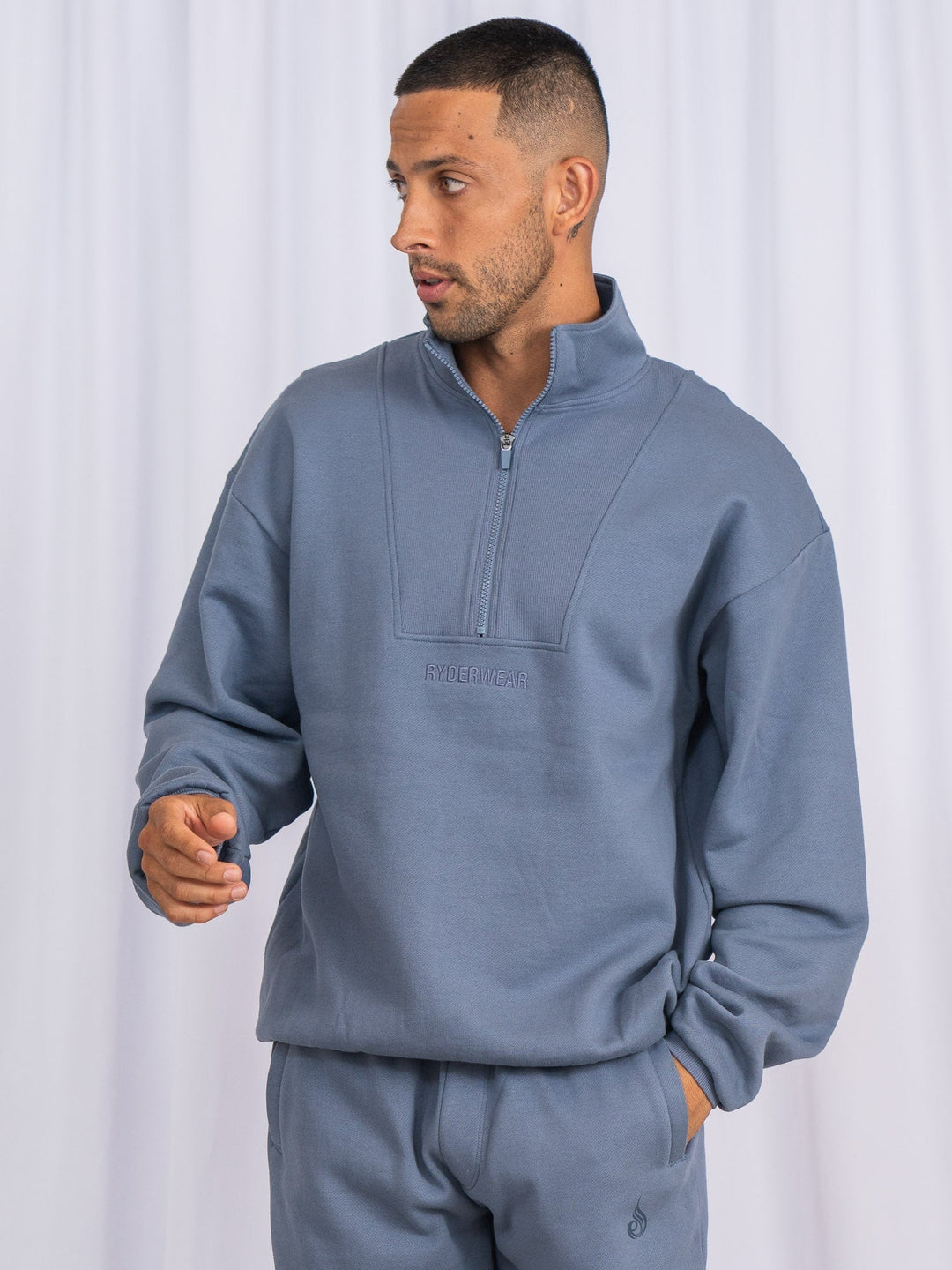 Unisex Half Zip Jumper - Denim Blue Clothing Ryderwear 