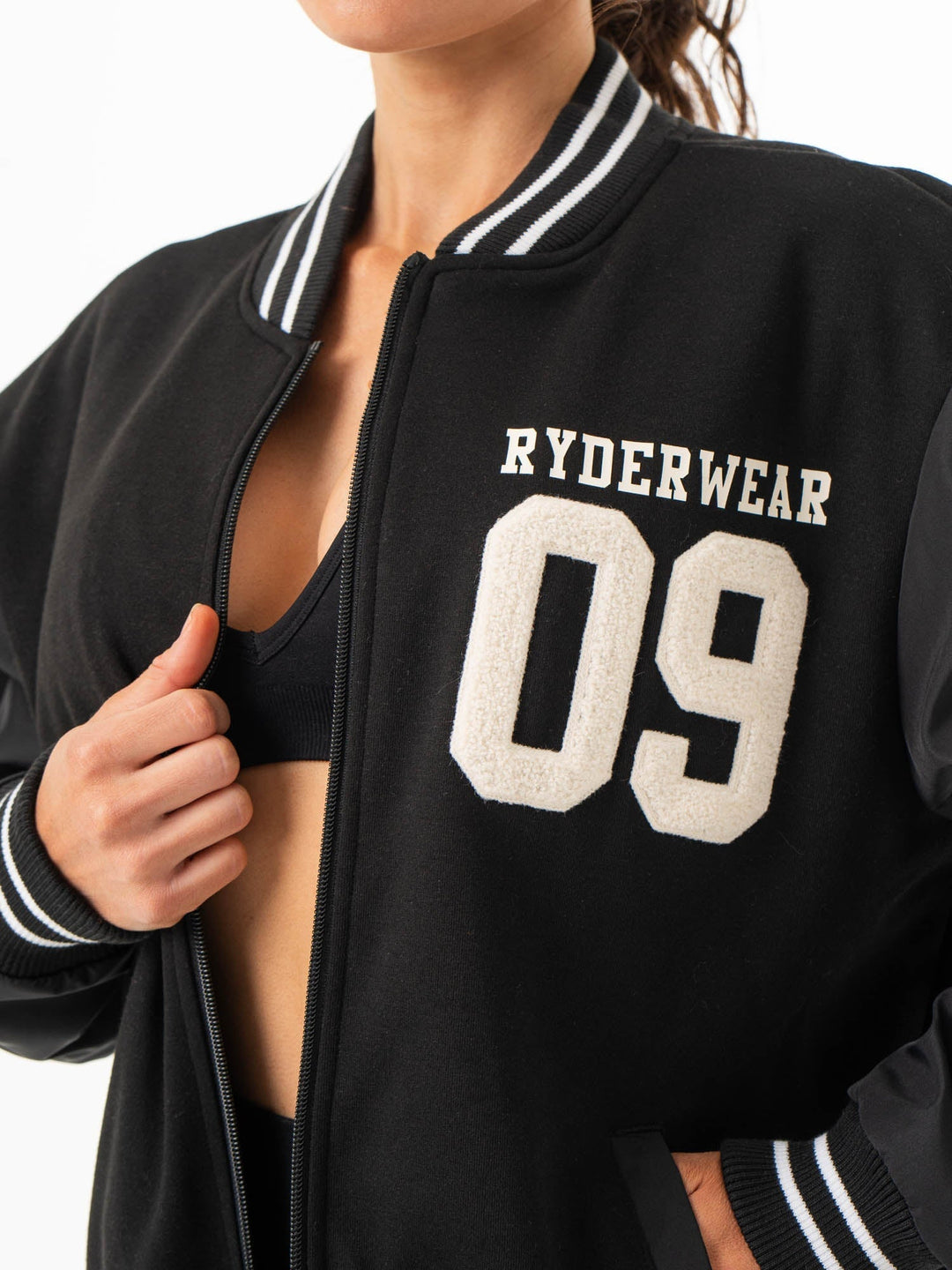 Varsity Bomber Jacket - Black/Black Clothing Ryderwear 
