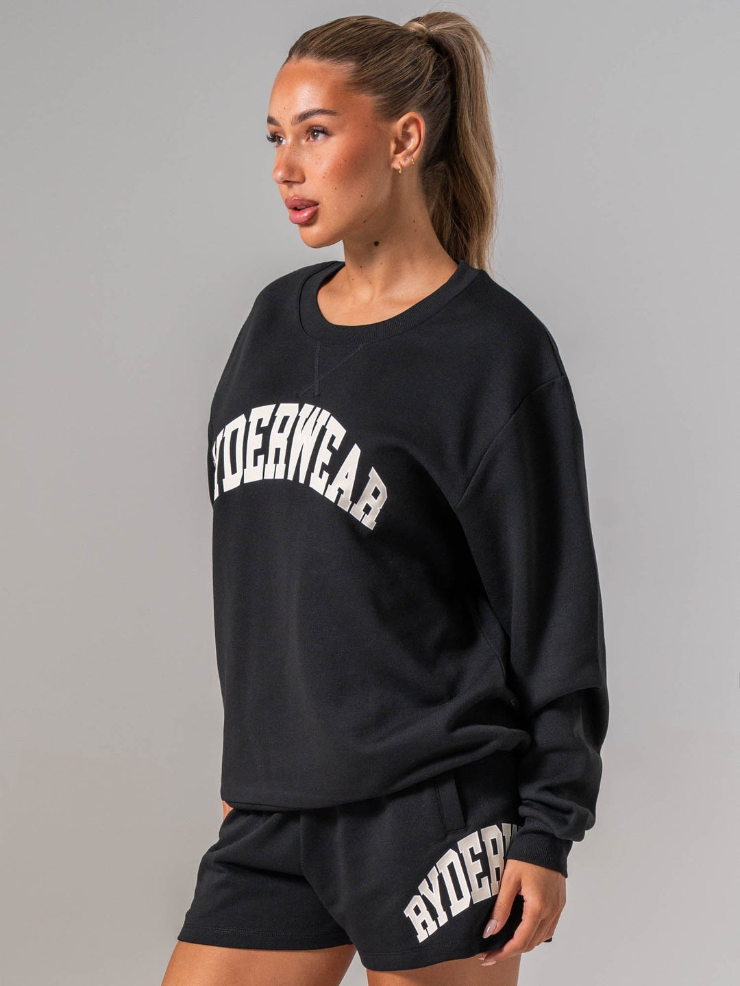 Women's Collegiate Crew Neck - Black Clothing Ryderwear 